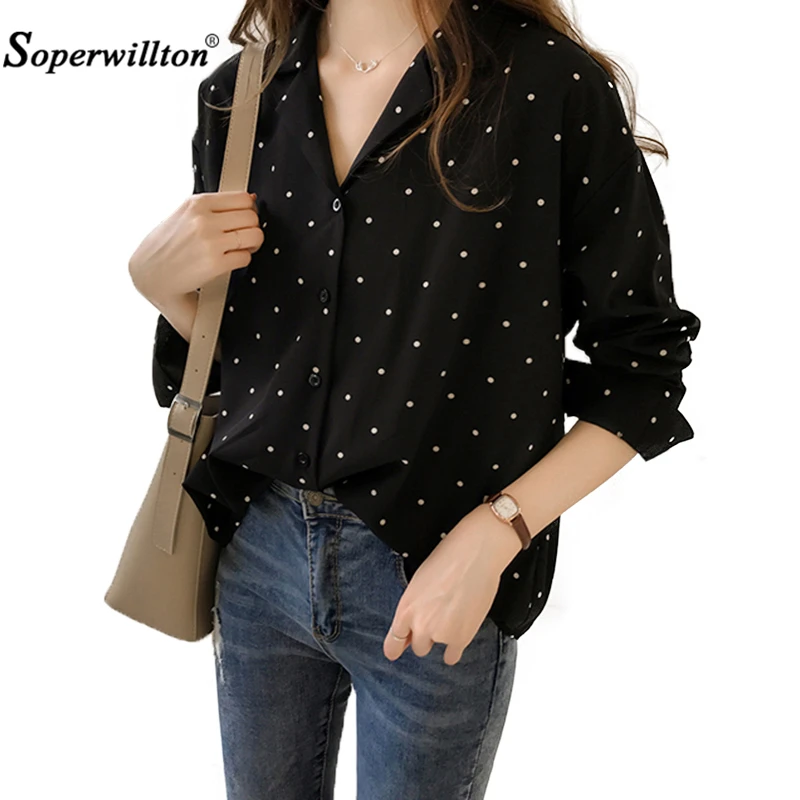 

Fashion Women T-Shirt Plus Size Turn-down Collar Women Casual Shirts Long Sleeve Dot Shirt Slim Elegant Office Feminine T-Shirts