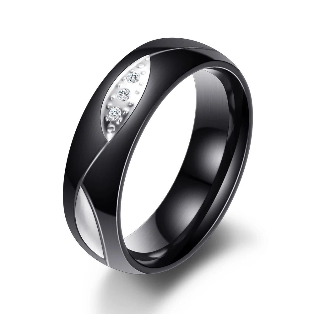 Новинка, пара колец, 316L, нержавеющая сталь, для помолвки, черные, свадебные украшения для влюбленных, ювелирные изделия, AAA CZ кольца, обручальные кольца