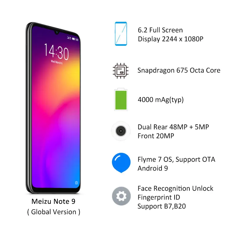 Offcial глобальная версия Meizu Note 9 4 Гб RAM 128 ГБ ROM мобильный телефон Snapdragon 675 Octa Core 6 2