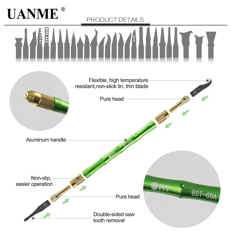 UANME BEST 27in1 BGA Maintenance Knife For iPhone CPU NAND CHIP IC Remove Glue Disassemble Rework Blade UANME BEST 27in1 BGA Maintenance Knife For iPhone CPU NAND CHIP IC Remove Glue Disassemble Rework Blade