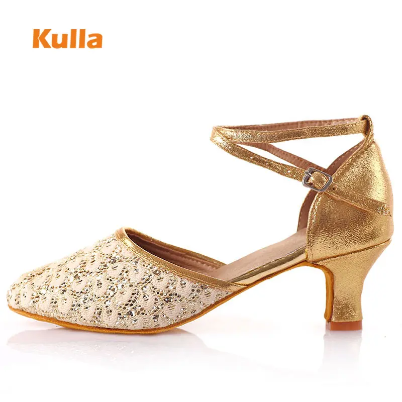 Closed Toe Woman Tango/Latin/Ballroom Shoes for Dancing High Heels 5cm/7cm Women Salsa Party Dance Shoes Blue/Gold/Red Soft Sole