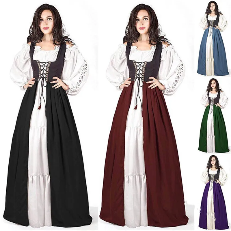  Medieval Vintage Tunic Women Dress Renaissance Ankle-Length Dress Costume Cosplay Party Elegant Vin