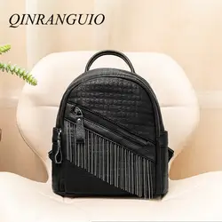 QINRANGUIO рюкзак Для женщин из натуральной кожи Школьные сумки для девочек-подростков маленький черный рюкзак 2019 Повседневное кисточкой