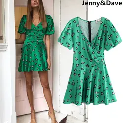 Jenny & Dave 2019 весенне-летнее платье для женщин vestidos с v-образным вырезом и цветочным принтом, Повседневное платье для вечеринок, 2 предмета в