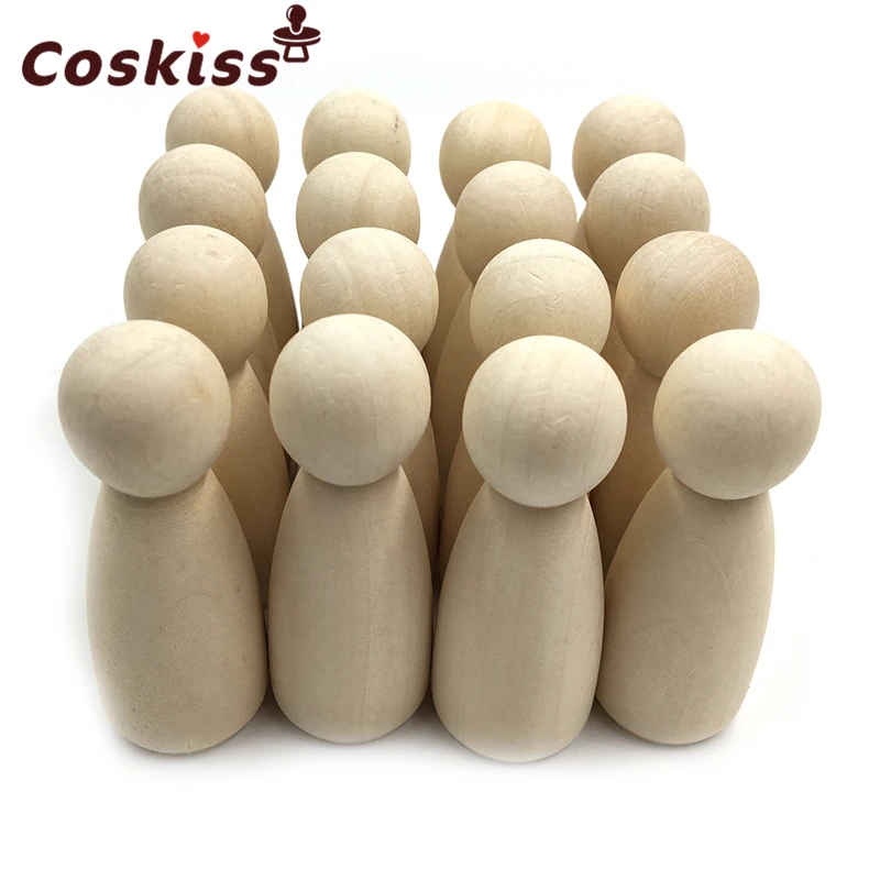 Poupées en bois grande taille 6.5cm 10 pièces | Poupées en bois non fini, bricolage, poupées lisses pour la peinture, Waldorf pendentifs pour enfants (lot de 10)