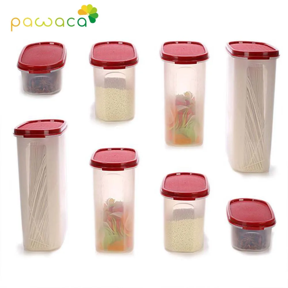 

8pcs Set Food Grade Plastic Storage Boxes with Lid Oval Sealed Cans Containers for Kitchen Refrigerator Cabinet Freezer