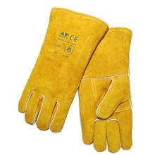 Кожаные перчатки сварочные золотые усиленные большой палец и ладонь Теплая Подкладка один для всех размеров AP-0909