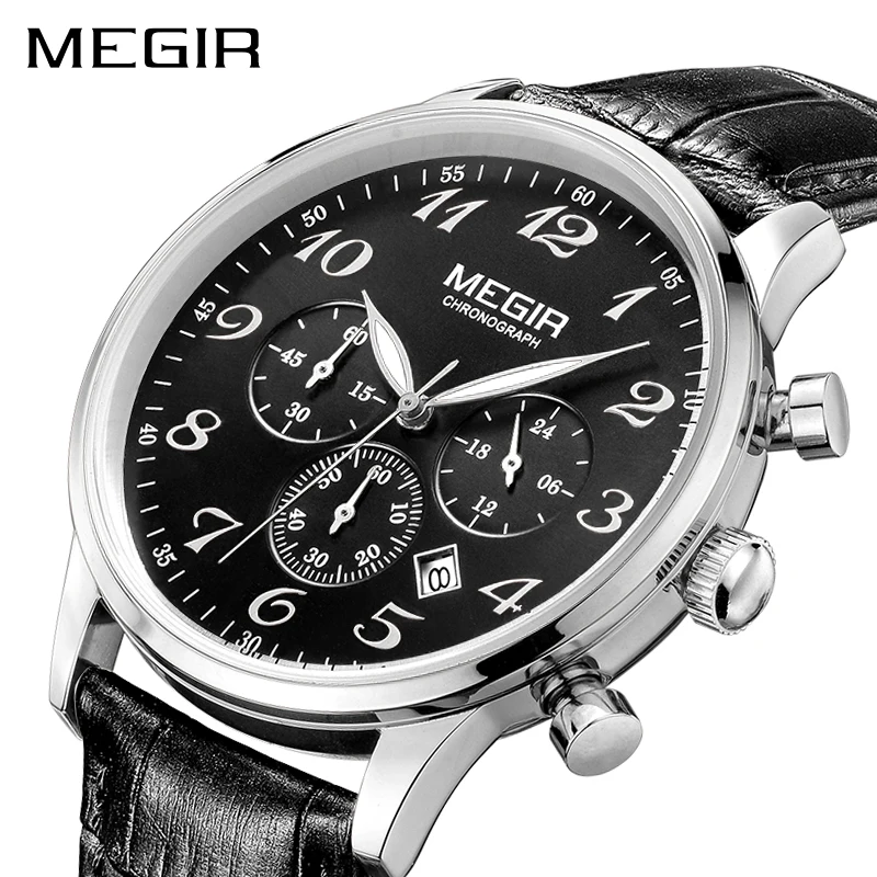 

MEGIR Luxury Leather Business Watch Men Top Brand Fashion Chronograph Army Military Wrist Watches Clock Men Relogio Masculino