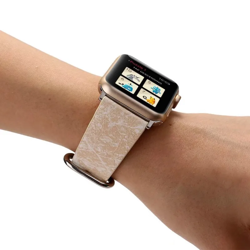 Модные Полосатые Мрамор узор кожаный ремешок для Apple Watch серии группа 3 2 1 42 мм 38 мм браслет для iwatch Ремешки для наручных часов
