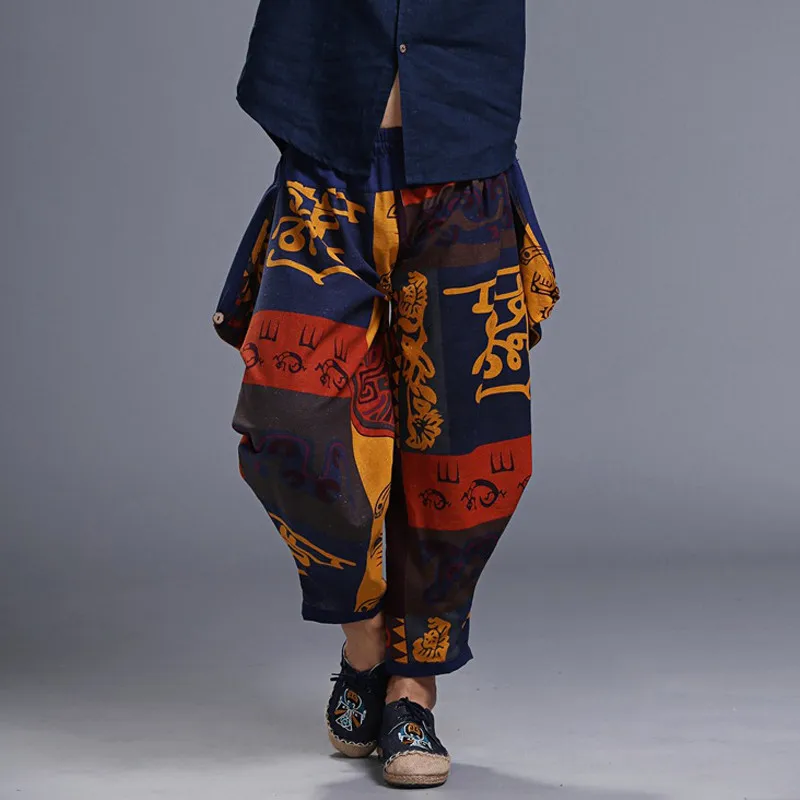 Штаны-шаровары в китайском стиле, мужские Модные уличные леггинсы для танцев в стиле хип-хоп, Свободные повседневные штаны с заниженным шаговым швом, отвисшие один размер, Y424
