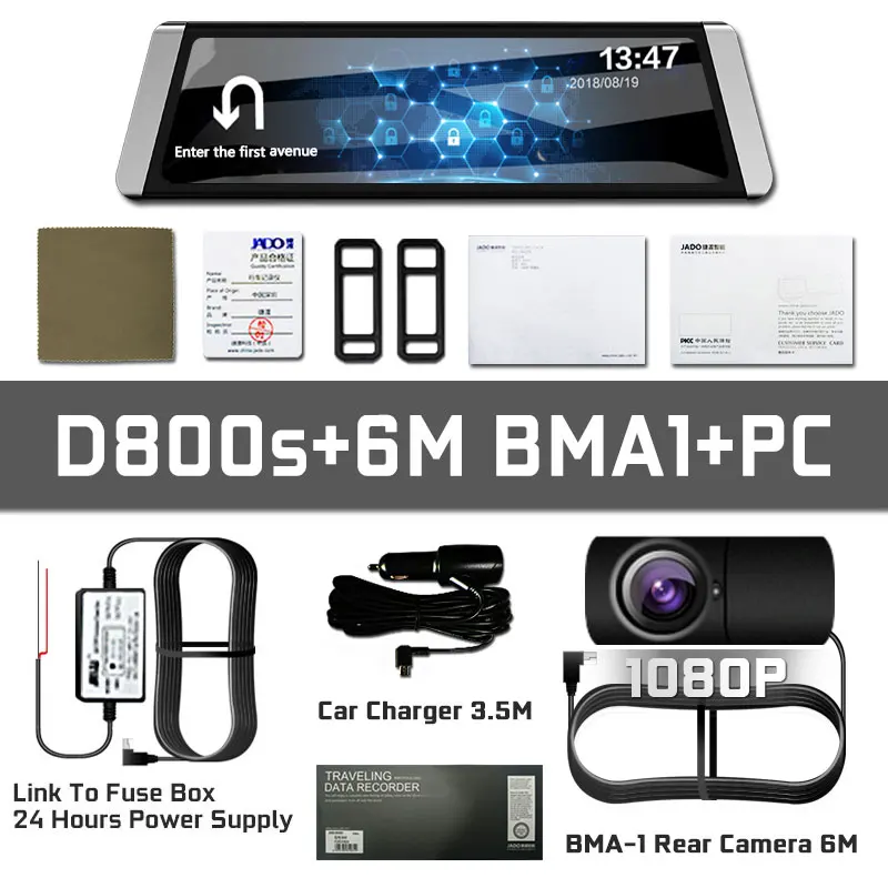 JADO D800s X6 потоковое зеркало заднего вида LDWS GPS трек 10 IPS сенсорный экран Full HD 1080P
