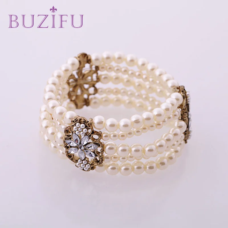 BUZIFU New Arrival Simple Brand Design Noble Imitation Pearl Elastic Bracelet Statement Accessories Jewelry Women US217 | Украшения и