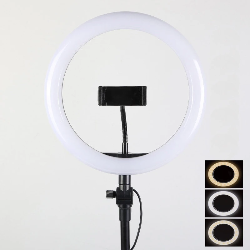  Photography Phone 26cm LED Ring Light Makeup Selfie Suspension Arm Stand Clip Holder Shooting Table