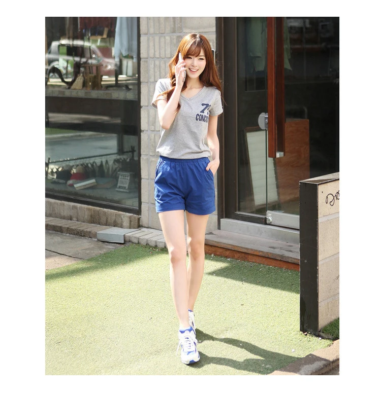 New Korean version of the shorts Ms. Summer Waist Loose Large fat MM Wide leg Large size Sports Casual Student Candy colors (14)