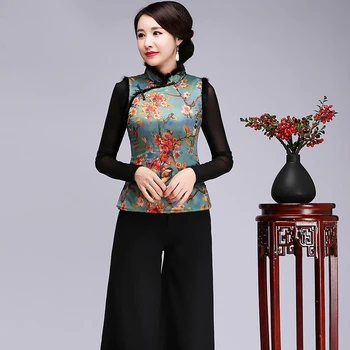 

Classic Lady Winter New Warm Vest Chinese Traditional Print Flower Shirt Plus Velvet Thick Clothes Vintage Blouse Big Size 4XL