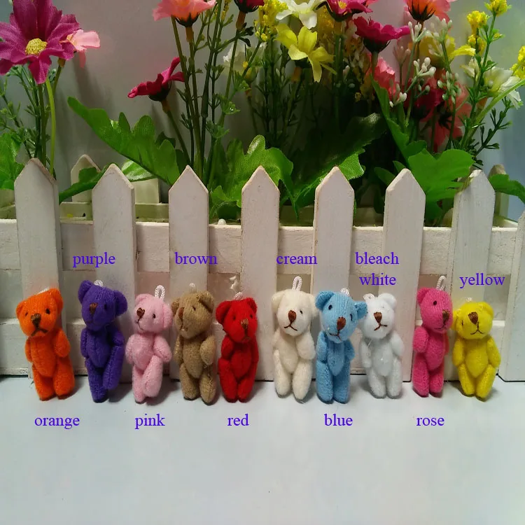 

100pcs/lot, Wholesale 3.5cm Mini joint bear teddy bear, mini plush teddy bear, mini plush Stuffed Toy 10 colors to choose