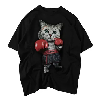 

Free shipping Large plus size fat european version male t shirt 8xl cotton o-neck short-sleeve t-shirt print cat for 150kg