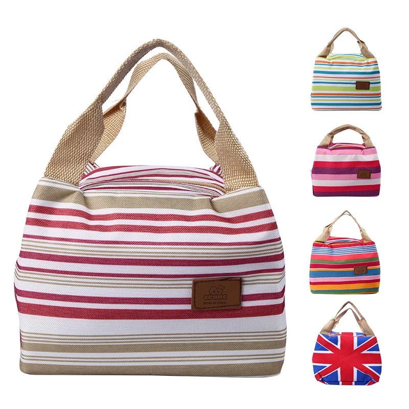 

Canvas cooler bag outdoor picnic bag striped lunch box bag storage bag