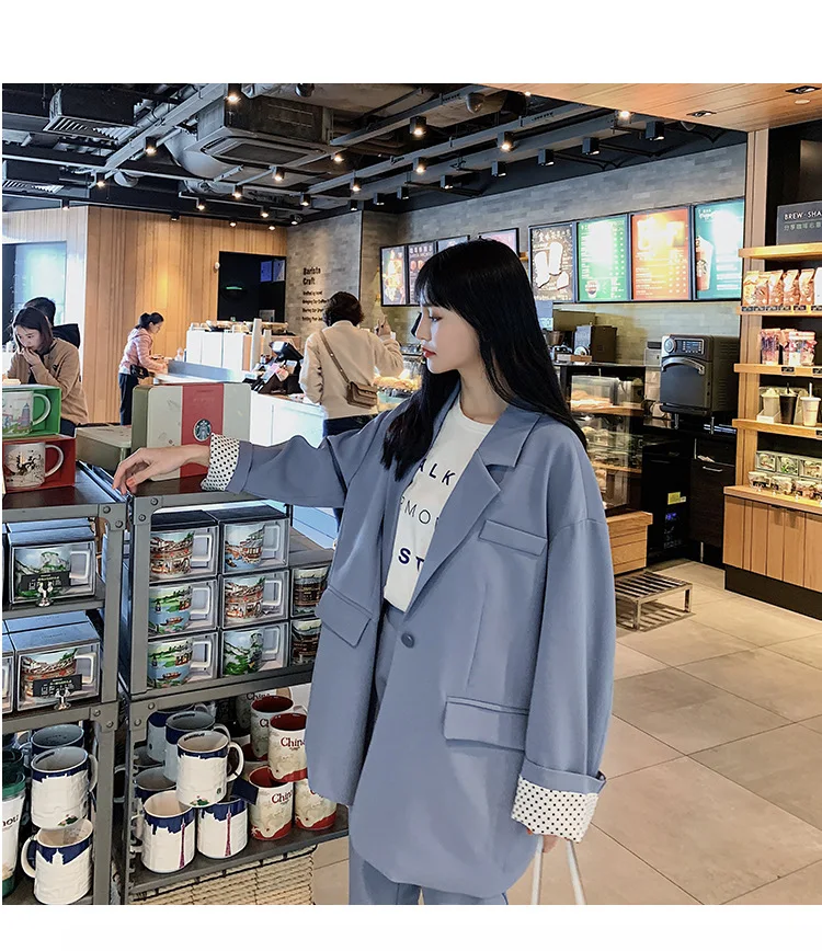Комплект женский брючный костюм 2019 новый маленький костюм Корейская версия большого размера Свободный Повседневный костюм куртка Тонкий