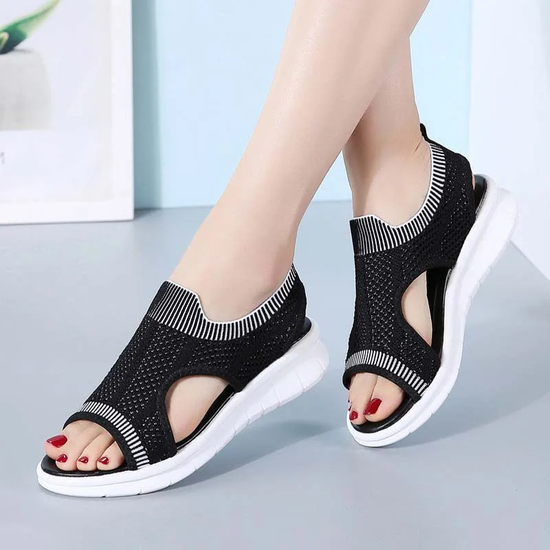 

New Women Wedge Sandals Platform Open Toe Slip On Female Shoes Comfort Ladies Slingback Mesh Knit Ladies Fashion Casual Shoes