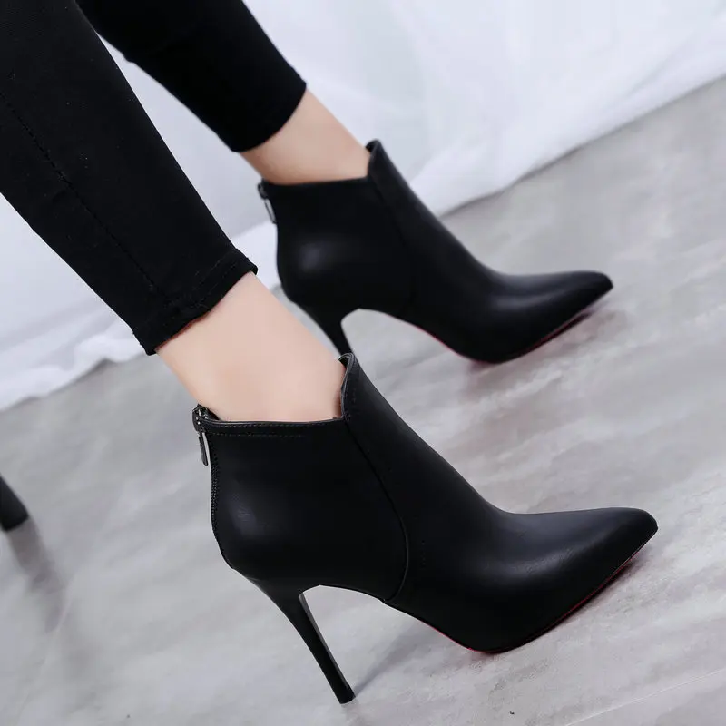 

2018 New Boots Female Winter Cotton Shoes With Pointed High heeledWomen Warm