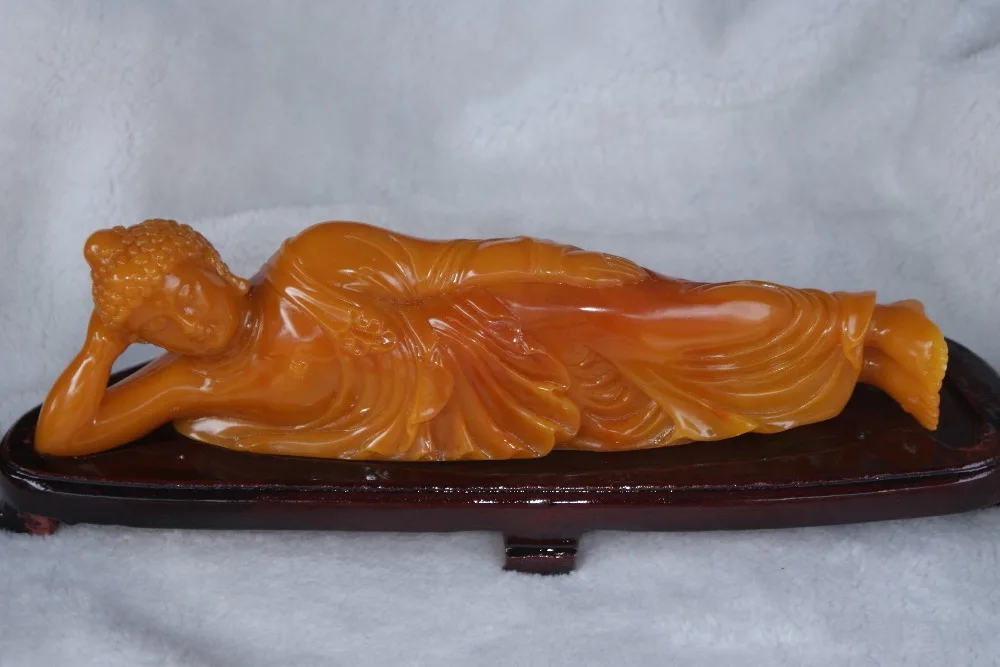 

China shoushan stone old Hand carved the Buddism Sleeping Buddha statue