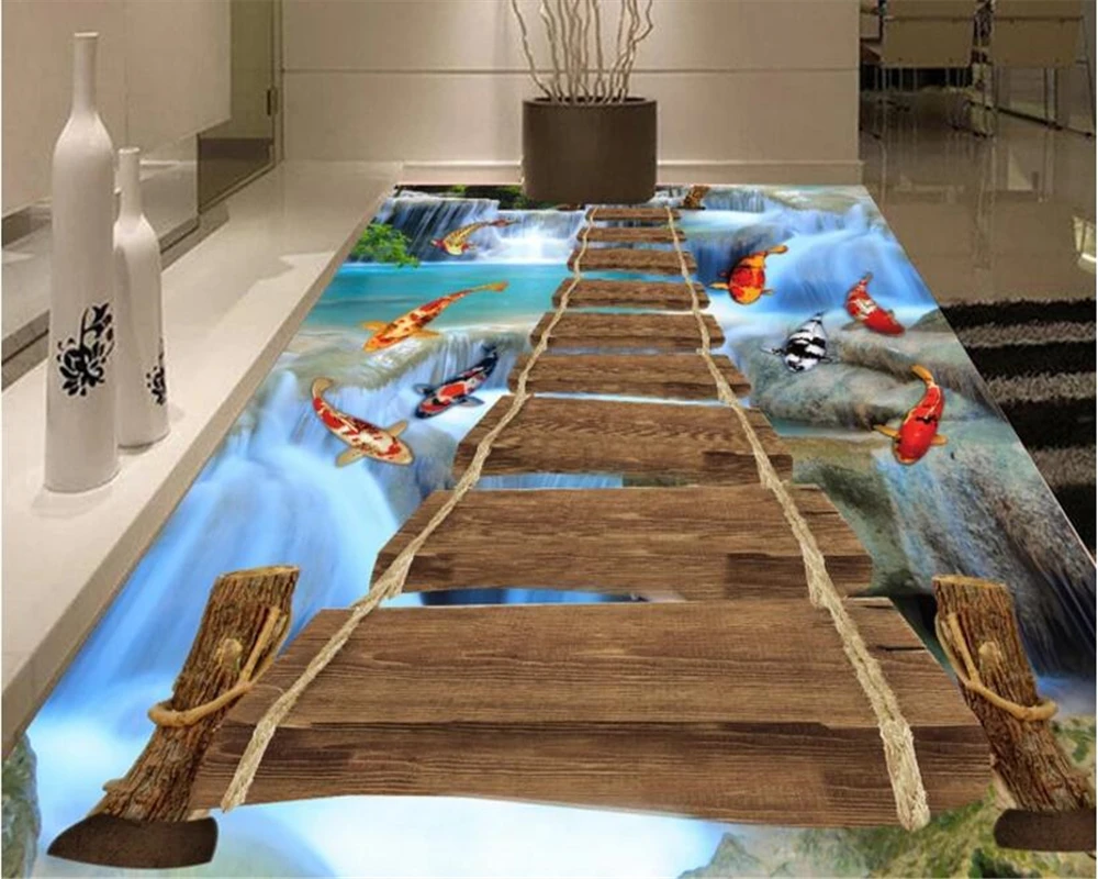 beibehang Custom Advanced Size Waterproof PVC Wallpaper Fish Bathroom Bedroom 3D Flooring papel de parede 3d papier peint behang |
