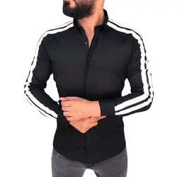 Pui для мужчин tiua Slim Fit рубашка Сторона Полосатый рукав 2018 демисезонный Мужская модная рубашка повседневное высокое качество Лоскутная