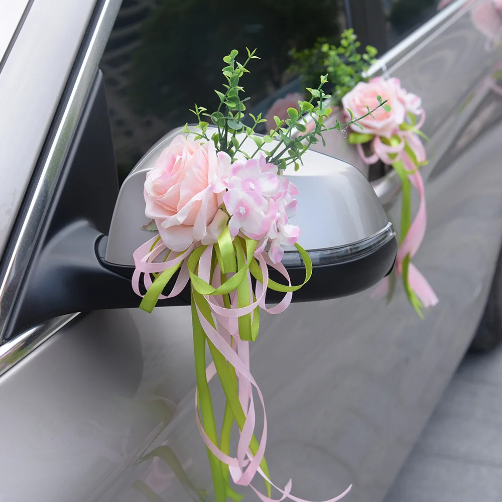 Kyunovia свадебное украшение автомобиля дверные ручки и зеркало заднего вида Свадебная вечеринка сад центральный украшения красный Шелковый цветок H16