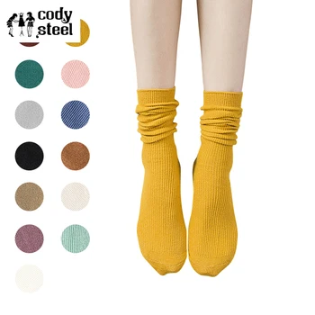 

Pile Heap Socks Women Fashion Retro Cotton Socks Woman Casual Solid Color Casual Socks For Girl 3pairs/lot=6piece