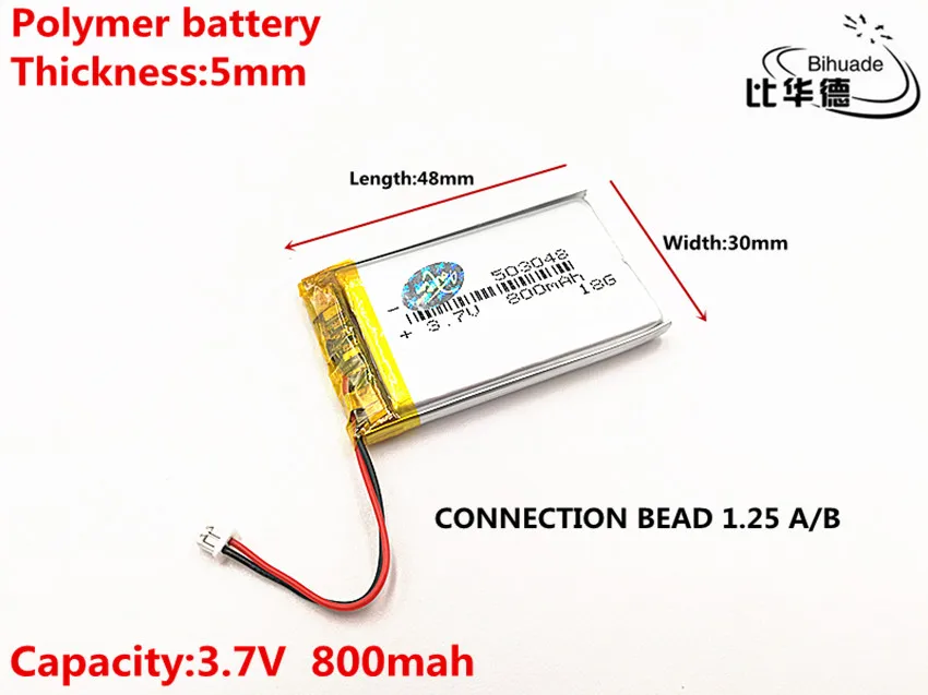 Соединительная бусинка 1,25 A/B 3,7 V 800 mAH 503048 полимерная литий-ионный/литий-ионный Перезаряжаемые аккумулятор для DVR, gps, mp3, mp4