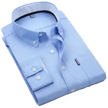 Популярная Однотонная рубашка-Оксфорд на пуговицах с воротником, Мужская одежда,, мужская одежда с длинными рукавами, повседневные тонкие рубашки, подходит для мужчин