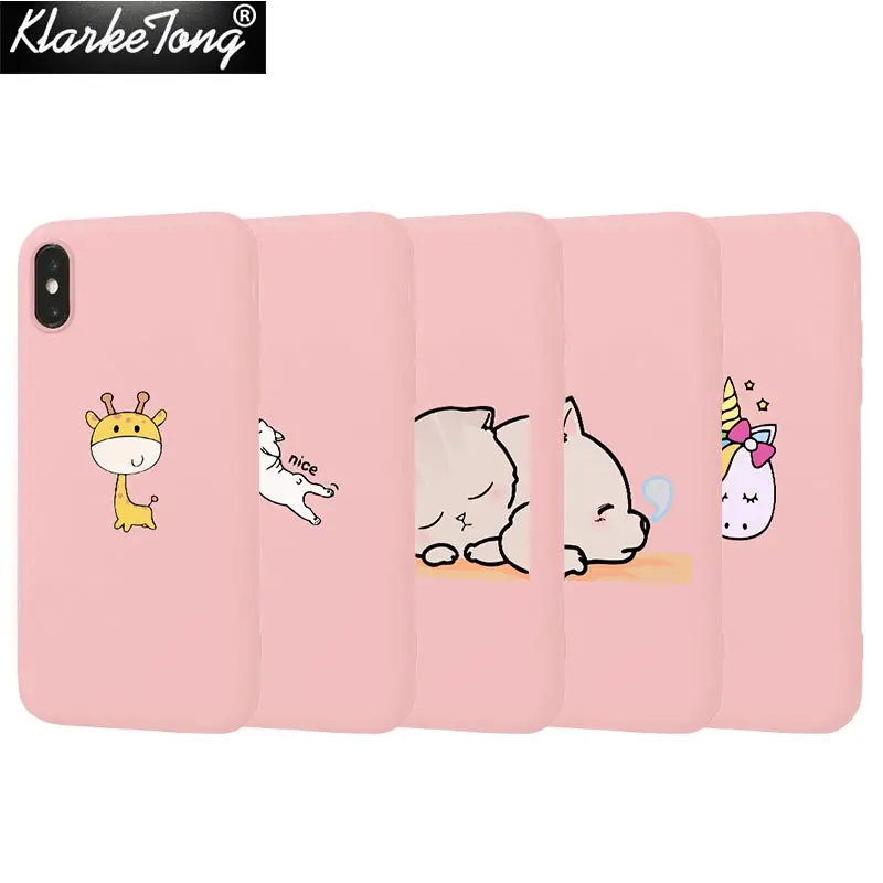 

KlarkeTong Cute Cartoon Giraffe Piggy Cat Unicorn Girls Soft Silicone Pink Candy Case For iPhone 6 S 8 7Plus 5S SE X XS Max Capa