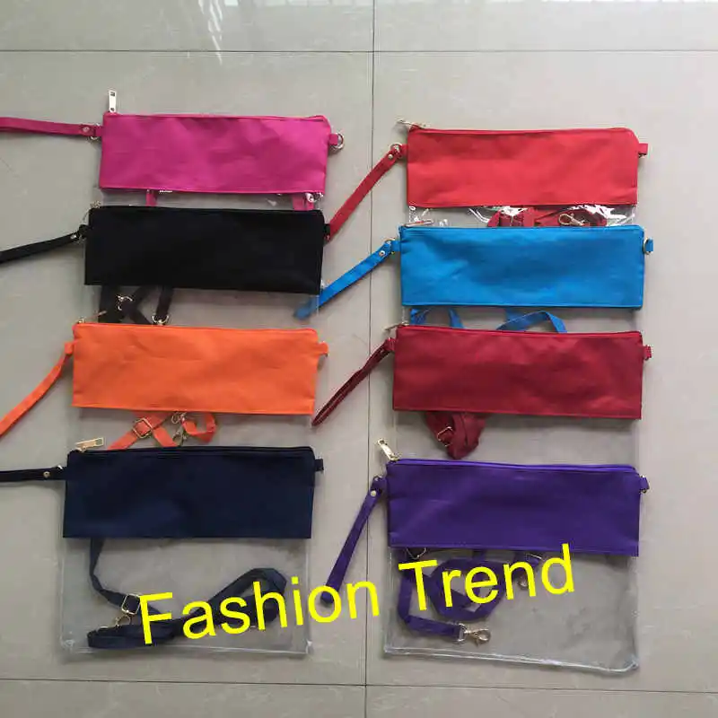 

10pcs/lot Drop shipping zip clear PVC stadium bag 8 colors mixed good quality women clear clutch bag monogram crossbody bag
