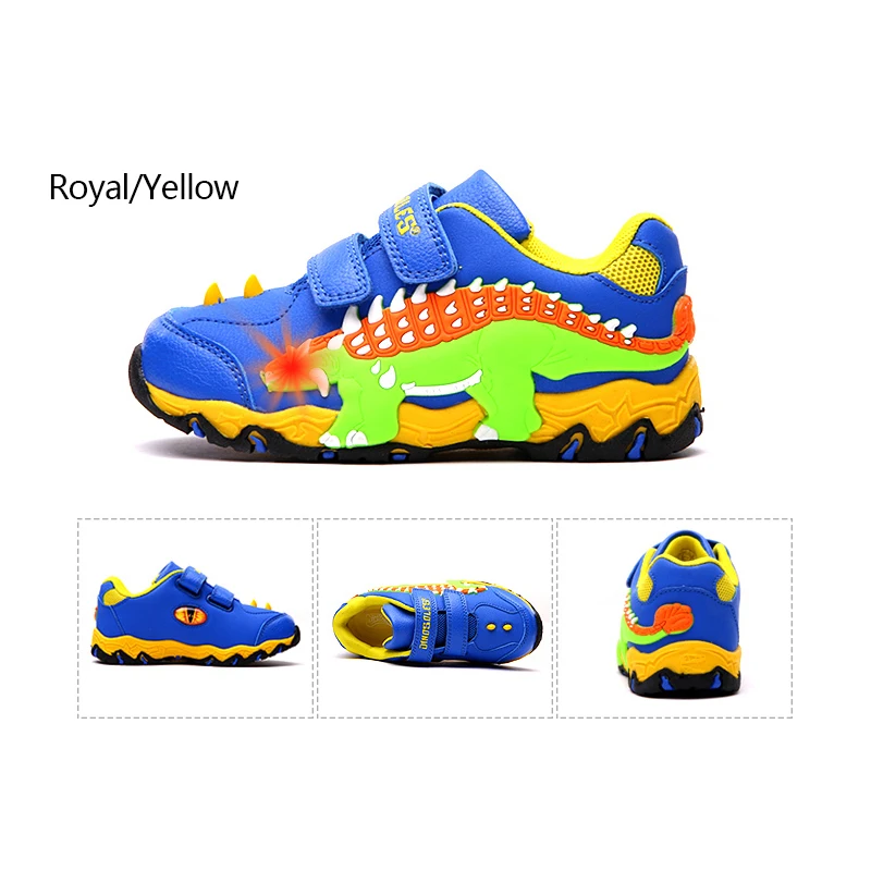 Dinoskulls/обувь с подсветкой для мальчиков, 3D динозавр, легкие детские кроссовки, осенние модные детские кроссовки, зимняя флисовая детская обувь - Цвет: Royal Yellow LED