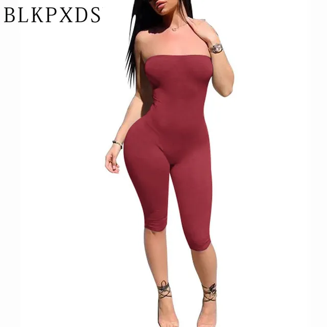 Hot sale 2017 Summer Strapless Black Ladies Jumpsuits Spandex Womens