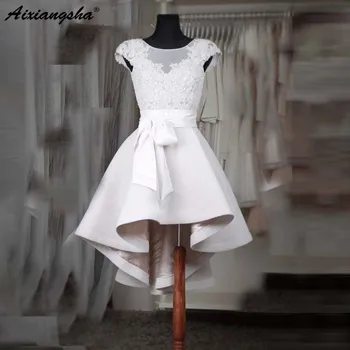 

2019 Cap Sleeve Robe De Soiree Party Muslim Evening Dress Puffy High Low Plus Size Lace White Prom Dress Elastic Fabric