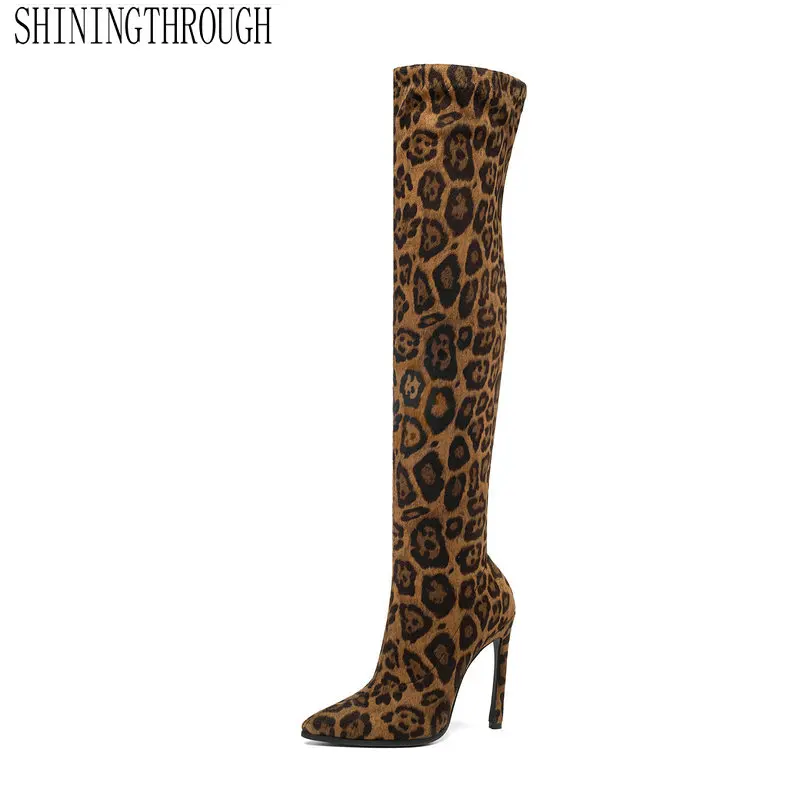 

2020 Women Over The Knee Boots Flock Suede Square High Heel Women Shoes Winter Warm Motorcycle Boots Size 34-43