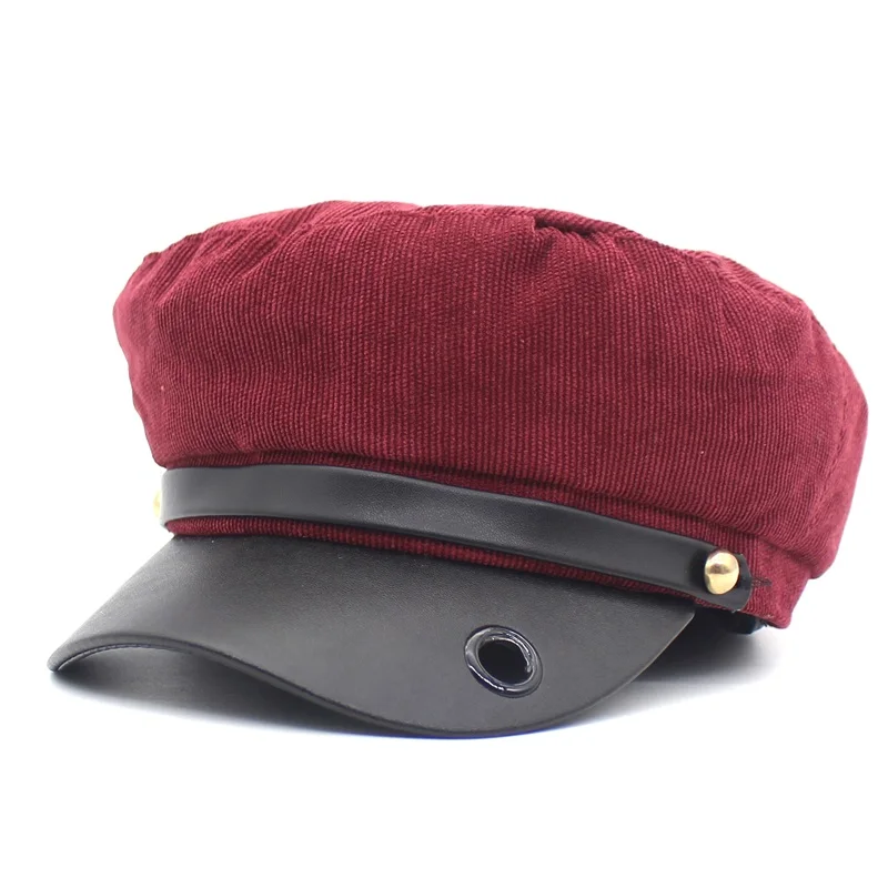 Lanxxy Новая мода патч военная шляпа Для женщин ретро ПУ Брим Casquette вельвет военные шапки с плоским Hat