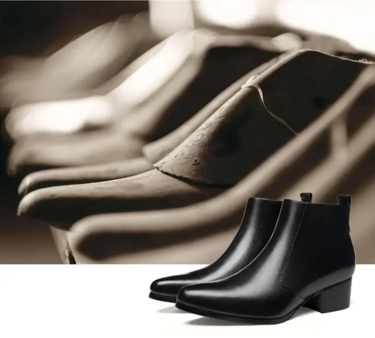 Autumn winter mens pointed toe genuine leather ankle boots men high heels quality wedding dress shoes career work boots botas 44