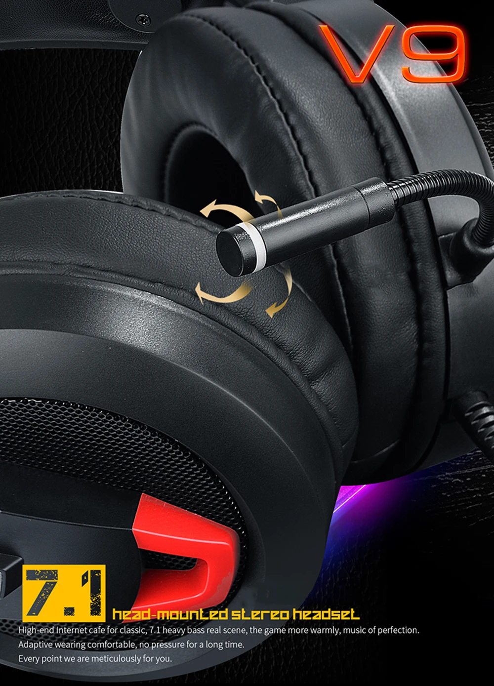 Askmeer USB Stereo Gaming Headphones casque 7.1 Surround Sound Channel Computer Headset with Microphone LED Lights for PC Gamer (9)