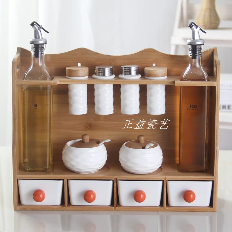 

Kitchen condiment jar box glass salt jar bamboo stand ceramic glass jars and lids containers for food honey mason jar