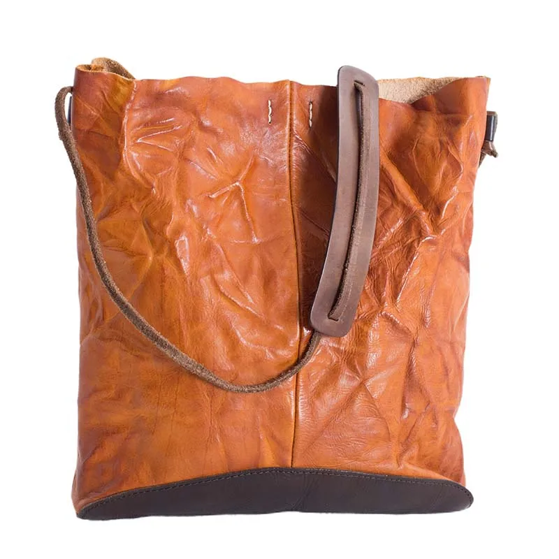 2018 new original handmade large capacity tote bag retro simple art leather shoulder bag