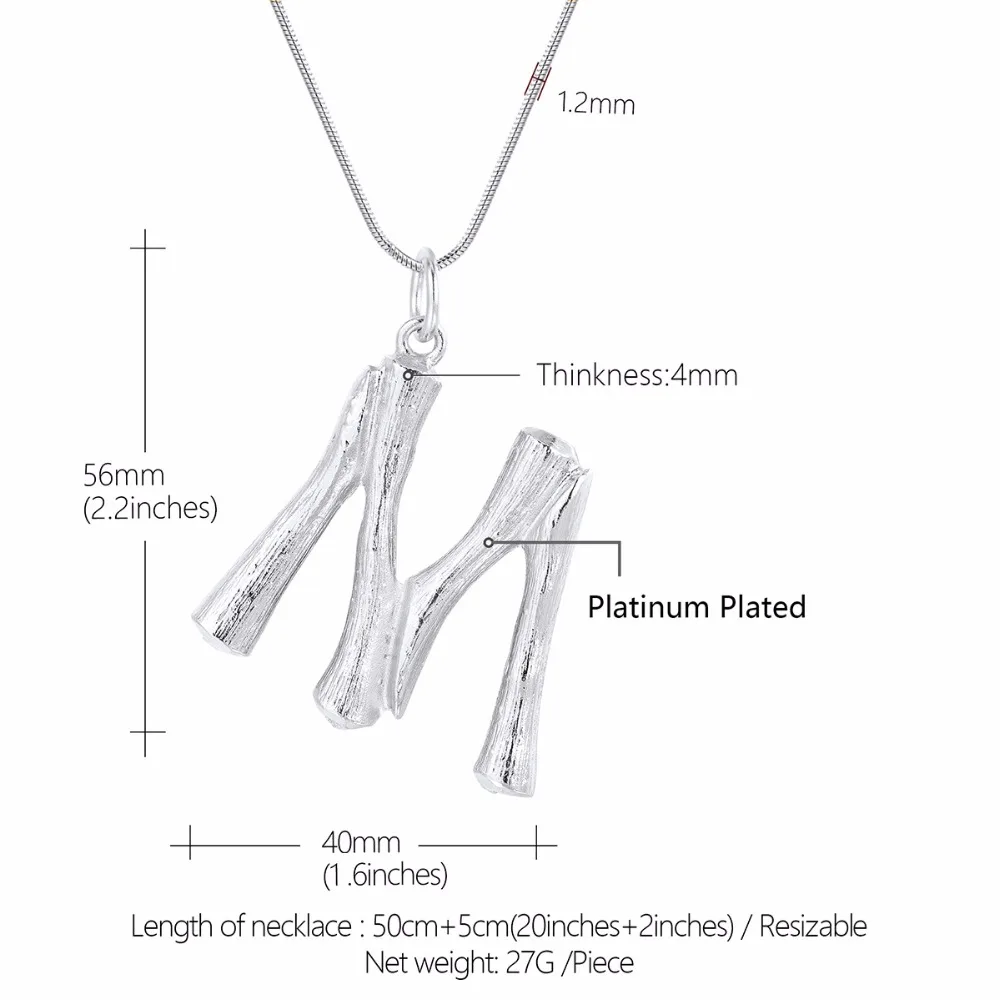 Бамбуковое Первоначальное письмо M ожерелье-цепь золотые ювелирные украшения с надписями состояние мужчины t персонализированный подарок письмо шарм для женщин/мужчин P9086