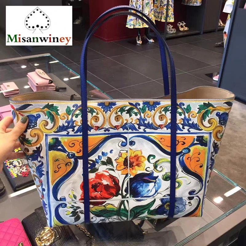 

Super AAA Original Quality 100% Genuine Leather Women Bag Luxury Roman Empire Shopping Bag Shoulder Bag Painted Multicolor Totes