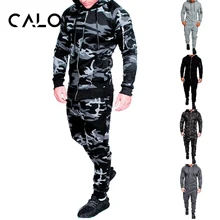 CALOFE тренировочные комплекты, мужские спортивные штаны, комплекты, толстовка с капюшоном+ брюки, осенняя Спортивная одежда для мужчин, камуфляжный однотонный комплект из 2 предметов