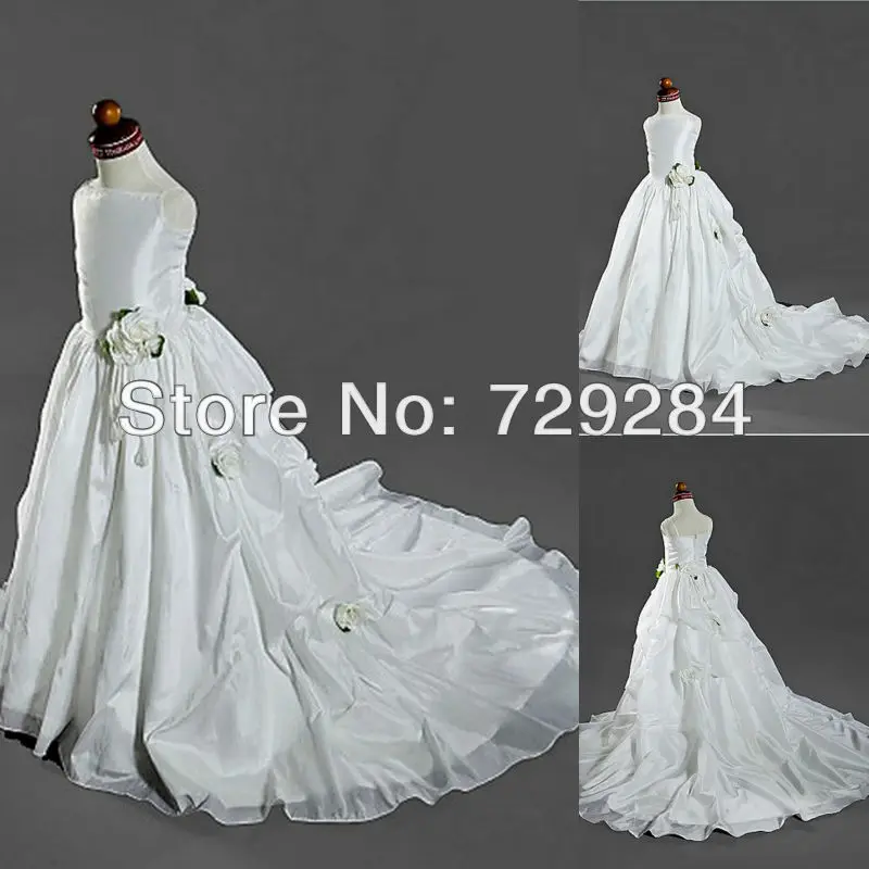 Ball Gown Spaghetti Straps Court Train Taffeta Satin Flower Girls