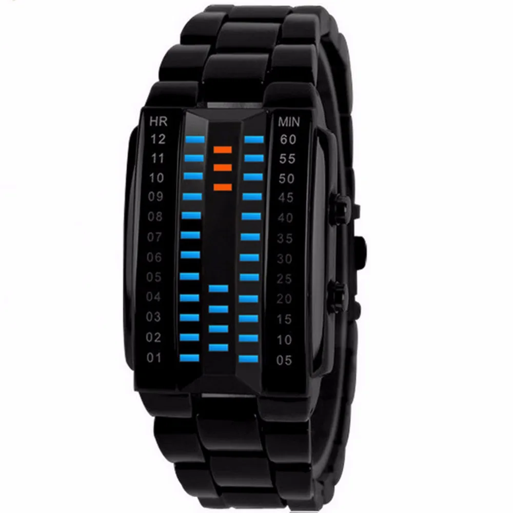 Новые Creatieve люкс Lovers 'Horloge Mannen 2018 Staal blue Binary Lichtgevende светодиодный Электронный