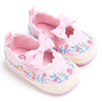 

Newborn Baby Girls Shoes Princess Embroidery Mary Jane Bow Crib Bebe Soft Soled Anti-Slip Kids Shoes Toddler First Walkers