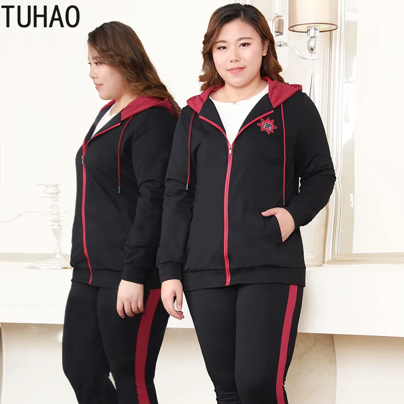

TUHAO 2019 Joggers Suit Sets for Woman Plus Size 10XL 8XL 6XL Casual Women 2 Piece Set Hooded Long Sleeve Women Active Set